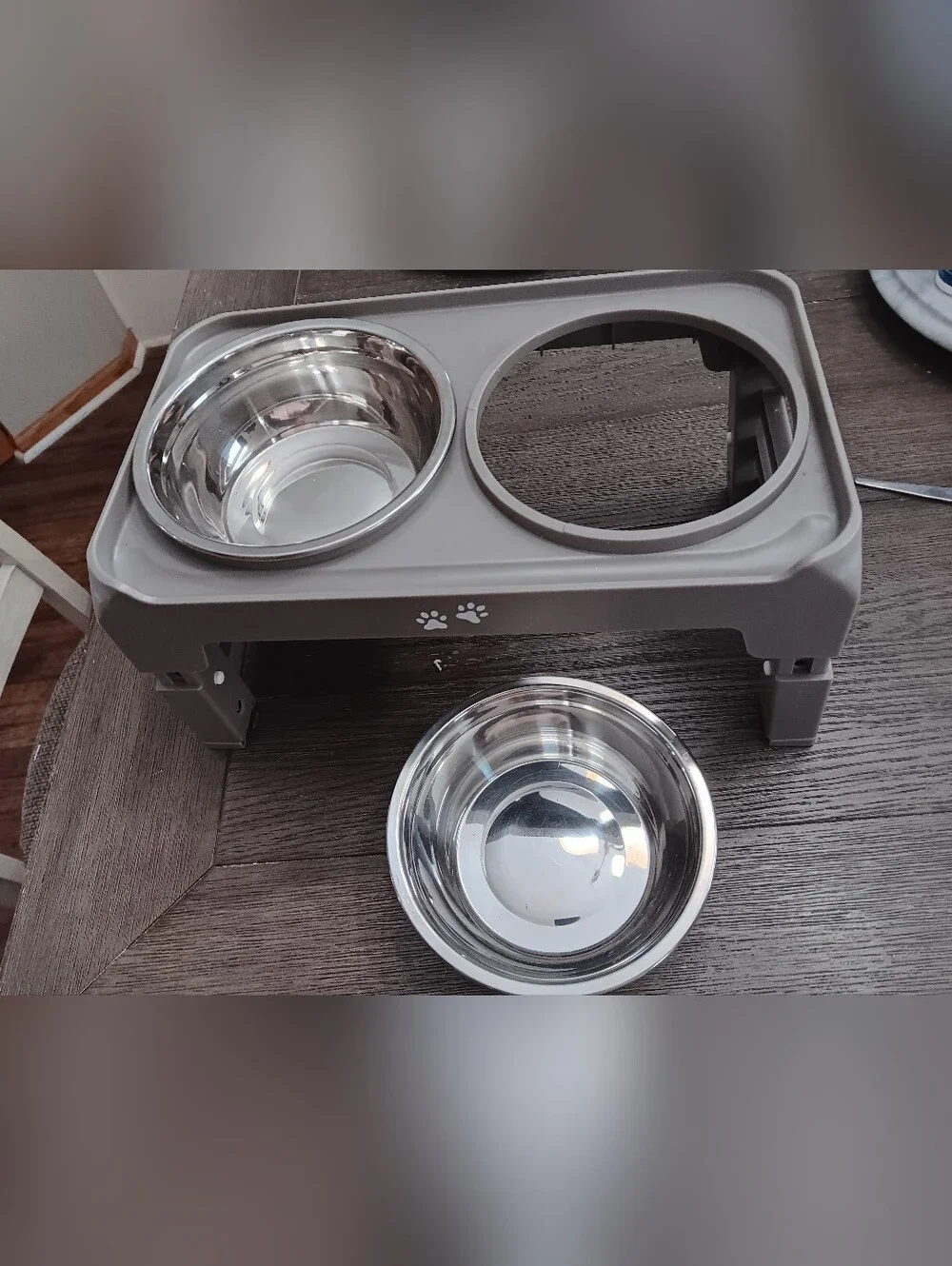 Unk Stainless Steel Double Dog Bowls with Gray Tray